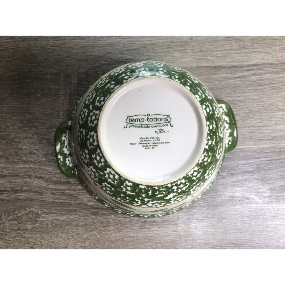 Temptations Bakeware Old World Green 1 Qt Bowl With Wire Basket